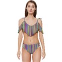 Striped-stripes-abstract-geometric Ruffle Edge Tie Up Bikini Set	 View1