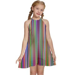 Striped-stripes-abstract-geometric Kids  Halter Collar Waist Tie Chiffon Dress