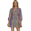 Striped-stripes-abstract-geometric V-Neck Placket Mini Dress View1