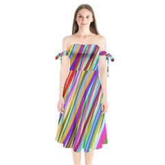 Multi-color Tangled Ribbons Background Wallpaper Shoulder Tie Bardot Midi Dress by Amaryn4rt