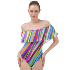 Multi-color Tangled Ribbons Background Wallpaper Off Shoulder Velour Bodysuit  by Amaryn4rt
