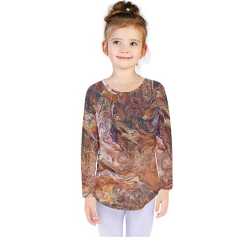 Brown Bronze Blend Kids  Long Sleeve T-shirt by kaleidomarblingart