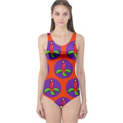 Christmas Candles Seamless Pattern One Piece Swimsuit by Amaryn4rt