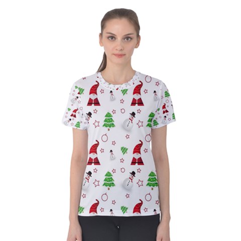 Santa Claus Snowman Christmas Xmas Women s Cotton T-shirt by Amaryn4rt