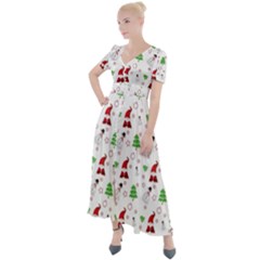 Santa Claus Snowman Christmas Xmas Button Up Short Sleeve Maxi Dress by Amaryn4rt