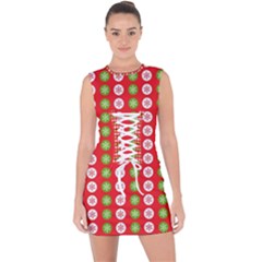 Festive Pattern Christmas Holiday Lace Up Front Bodycon Dress by Amaryn4rt