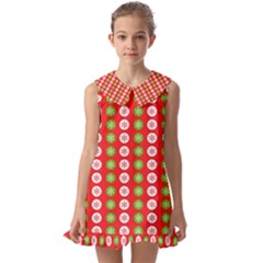 Festive Pattern Christmas Holiday Kids  Pilgrim Collar Ruffle Hem Dress by Amaryn4rt