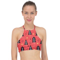 Christmas Christmas Tree Pattern Halter Bikini Top