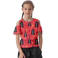 Christmas Christmas Tree Pattern Kids  Butterfly Cutout T-Shirt