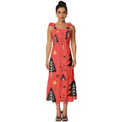 Christmas Christmas Tree Pattern Tie-Strap Tiered Midi Chiffon Dress