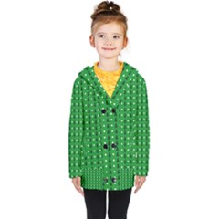 Green Christmas Tree Pattern Background Kids  Double Breasted Button Coat by Amaryn4rt