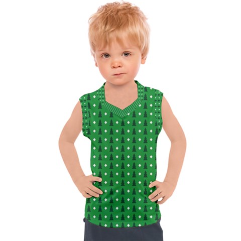 Green Christmas Tree Pattern Background Kids  Sport Tank Top by Amaryn4rt