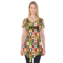 Pattern-christmas-patterns Short Sleeve Tunic  by Amaryn4rt