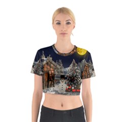 Christmas-landscape Cotton Crop Top by Amaryn4rt