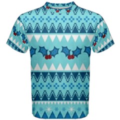 Blue Christmas Vintage Ethnic Seamless Pattern Men s Cotton T-shirt by Amaryn4rt