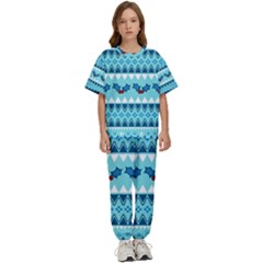 Blue Christmas Vintage Ethnic Seamless Pattern Kids  T-shirt And Pants Sports Set by Amaryn4rt