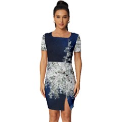Tree Pine White Starlight Night Winter Christmas Fitted Knot Split End Bodycon Dress