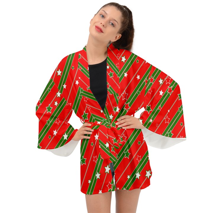 Christmas-paper-star-texture     - Long Sleeve Kimono