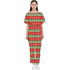 Christmas-papers-red-and-green Batwing Lightweight Chiffon Jumpsuit by Amaryn4rt