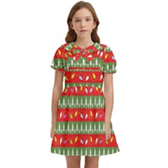 Christmas-papers-red-and-green Kids  Bow Tie Puff Sleeve Dress by Amaryn4rt