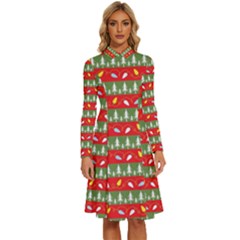 Christmas-papers-red-and-green Long Sleeve Shirt Collar A-line Dress by Amaryn4rt