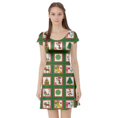 Christmas-paper-christmas-pattern Short Sleeve Skater Dress