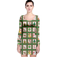 Christmas-paper-christmas-pattern Long Sleeve Velvet Bodycon Dress