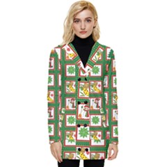 Christmas-paper-christmas-pattern Button Up Hooded Coat 