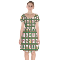 Christmas-paper-christmas-pattern Short Sleeve Bardot Dress