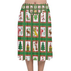 Christmas-paper-christmas-pattern Velvet Flared Midi Skirt