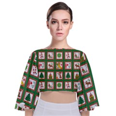 Christmas-paper-christmas-pattern Tie Back Butterfly Sleeve Chiffon Top