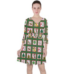 Christmas-paper-christmas-pattern Quarter Sleeve Ruffle Waist Dress