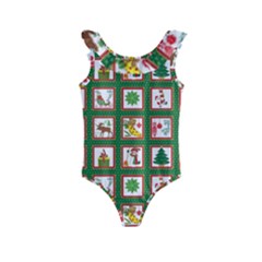 Christmas-paper-christmas-pattern Kids  Frill Swimsuit