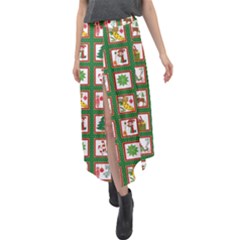 Christmas-paper-christmas-pattern Velour Split Maxi Skirt