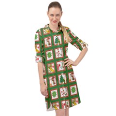 Christmas-paper-christmas-pattern Long Sleeve Mini Shirt Dress