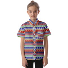 Christmas-color-stripes Pattern Kids  Short Sleeve Shirt by Amaryn4rt