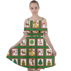 Christmas-paper-christmas-pattern Cut Out Shoulders Chiffon Dress