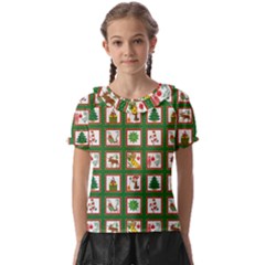 Christmas-paper-christmas-pattern Kids  Frill Chiffon Blouse