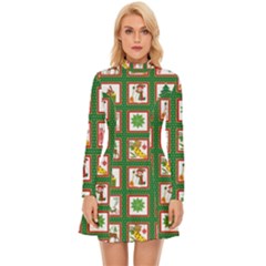 Christmas-paper-christmas-pattern Long Sleeve Velour Longline Dress