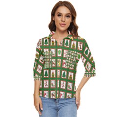 Christmas-paper-christmas-pattern Women s Quarter Sleeve Pocket Shirt