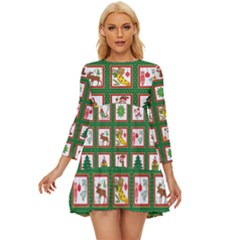 Christmas-paper-christmas-pattern Long Sleeve Babydoll Dress