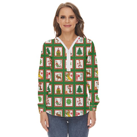 Christmas-paper-christmas-pattern Zip Up Long Sleeve Blouse by Amaryn4rt