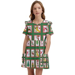 Christmas-paper-christmas-pattern Kids  Frilly Sleeves Pocket Dress