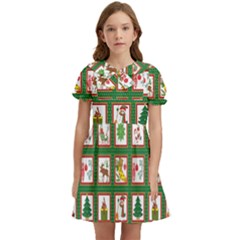 Christmas-paper-christmas-pattern Kids  Bow Tie Puff Sleeve Dress