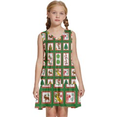 Christmas-paper-christmas-pattern Kids  Sleeveless Tiered Mini Dress