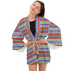 Christmas-color-stripes Pattern Long Sleeve Kimono