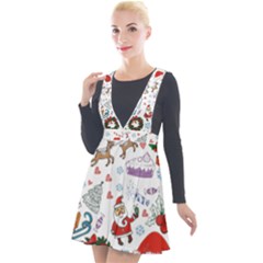 Christmas Theme Decor Illustration Pattern Plunge Pinafore Velour Dress by Amaryn4rt