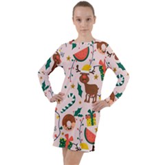 Colorful-funny-christmas-pattern Merry Xmas Long Sleeve Hoodie Dress by Amaryn4rt