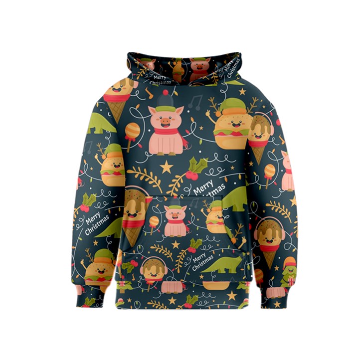 Colorful-funny-christmas-pattern Merry Christmas Xmas Kids  Pullover Hoodie