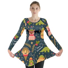 Colorful-funny-christmas-pattern Merry Christmas Xmas Long Sleeve Tunic  by Amaryn4rt